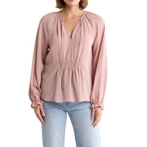 Nordstrom Rack Mauve Pink Textured Shadow-Stripe Smocked Peplum Blouse Size XL